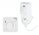 Bezdrátový termostat se systémem samoučení kódů, jednoduchým ovládáním pomocí kolečka a přijímačem do zásuvky.